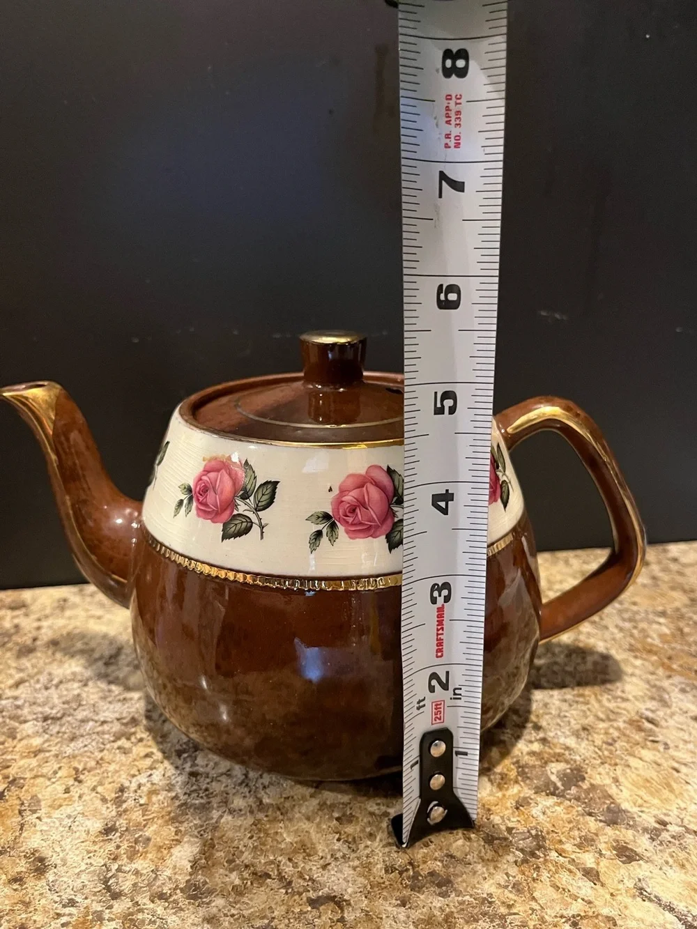 Vintage Arthur Wood Brown Teapot with Pink Rose Band 4.5 Cups